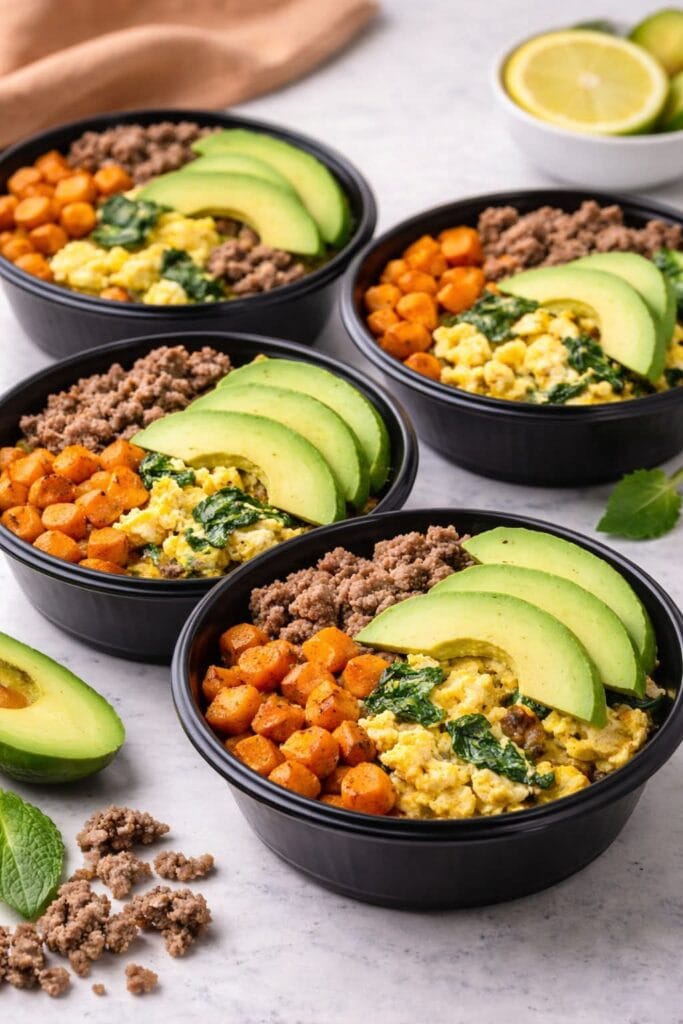 Beef, Egg & Sweet Potato Breakfast Bowls