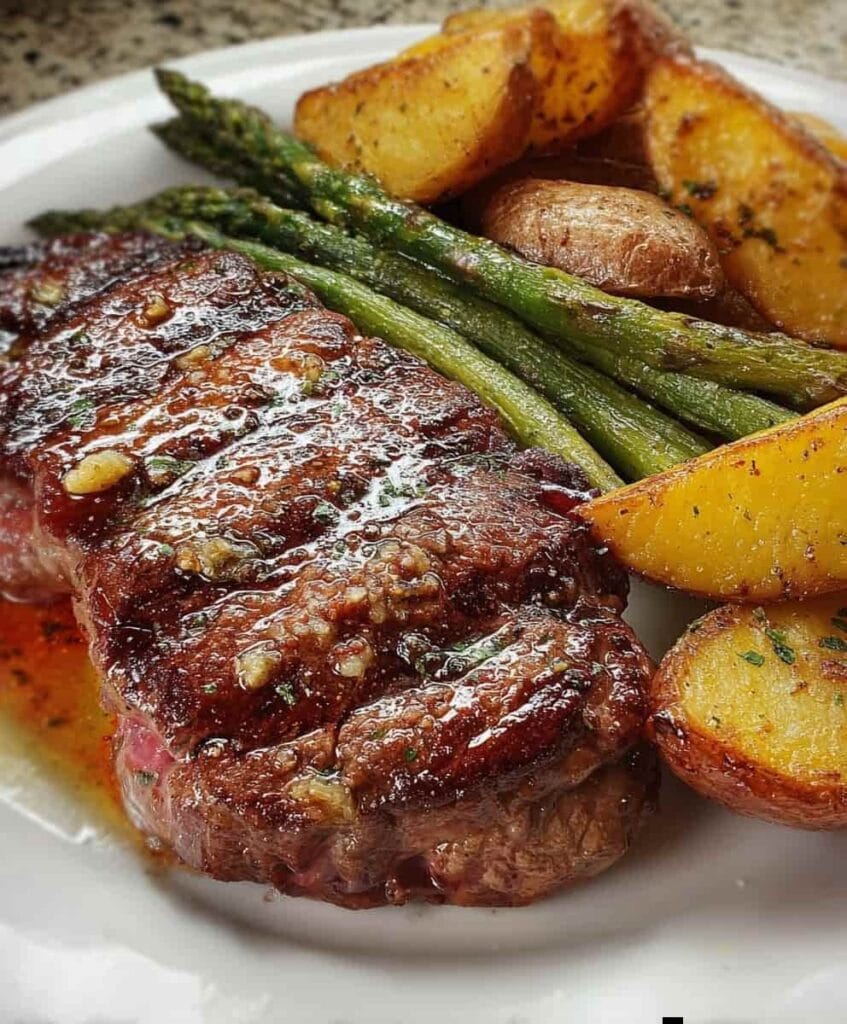The Ultimate Garlic Butter Steak with Roasted Potatoes and Asparagus