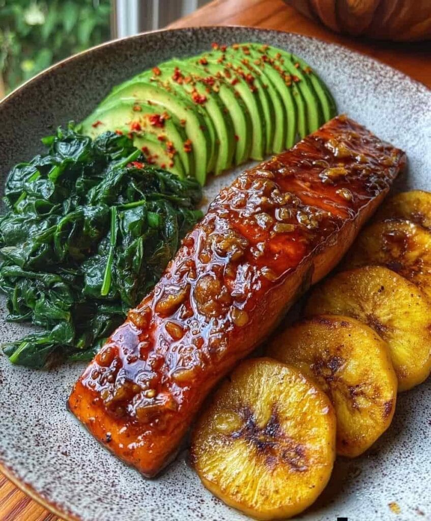 Glazed Salmon with Sautéed Spinach