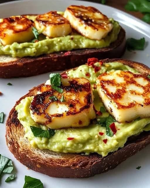 Hot Honey Avocado & Halloumi Toast on Sourdough