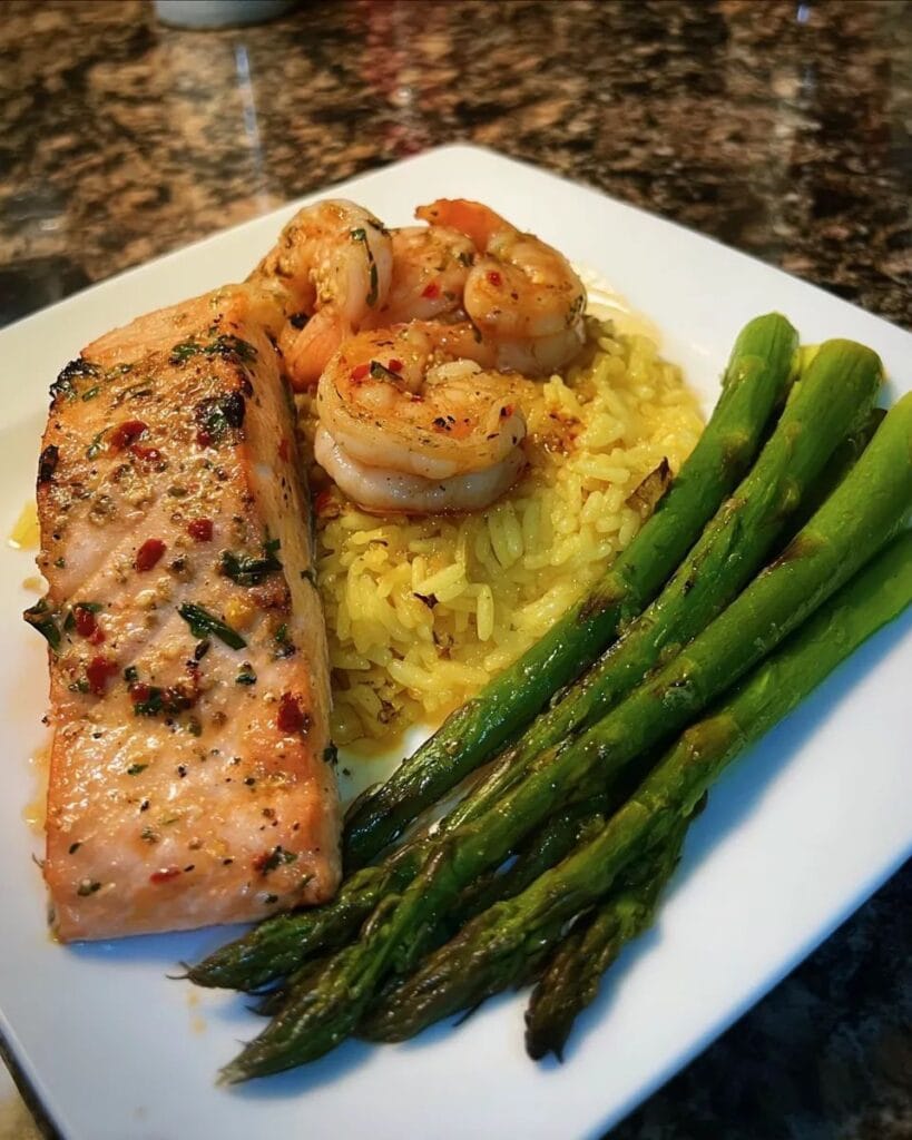 Lemon Garlic Salmon & Shrimp Plate